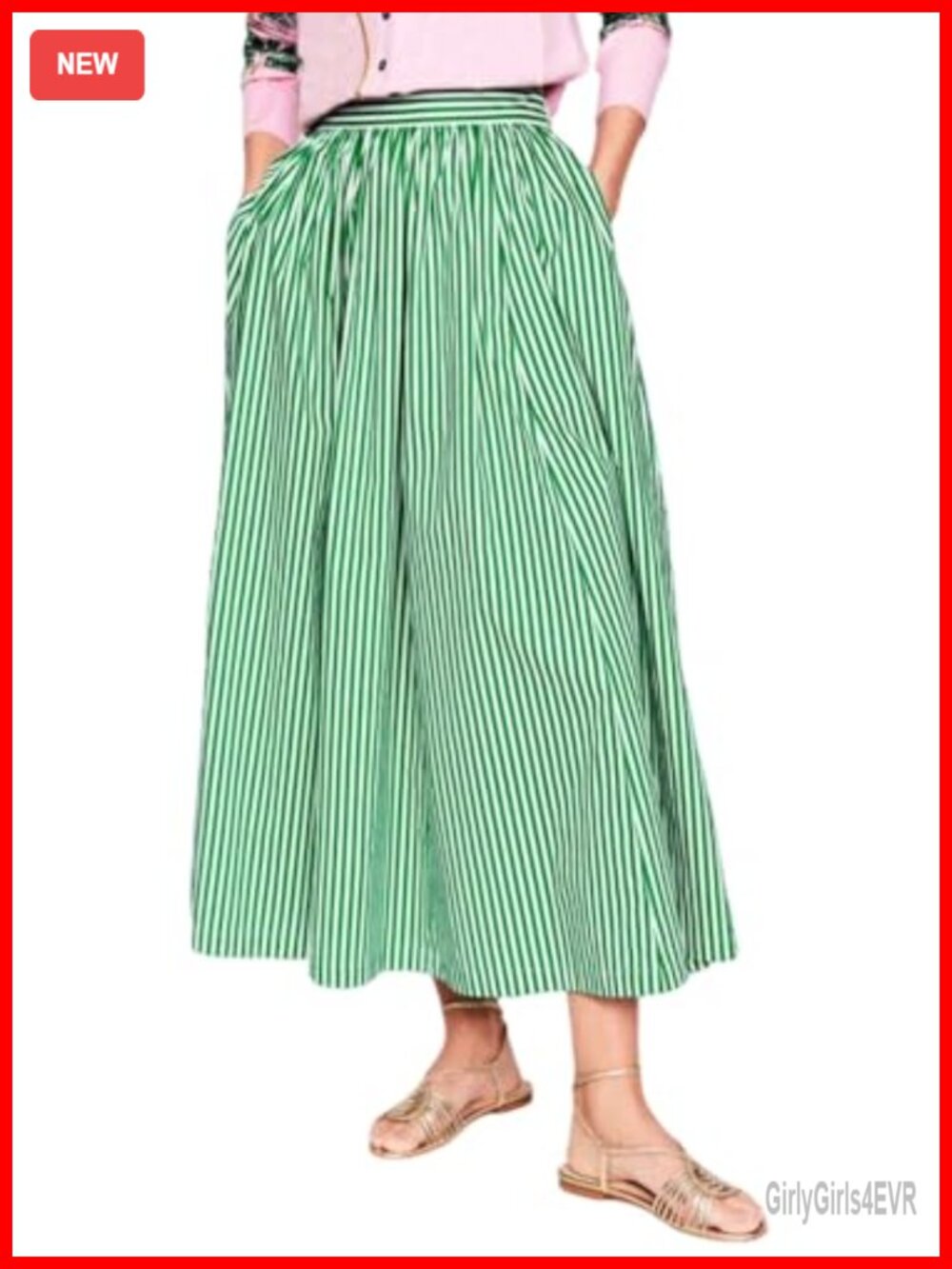 Women Casual Striped A-Line Maxi Skirt Elastic Waist Flowy Cotton with Pockets